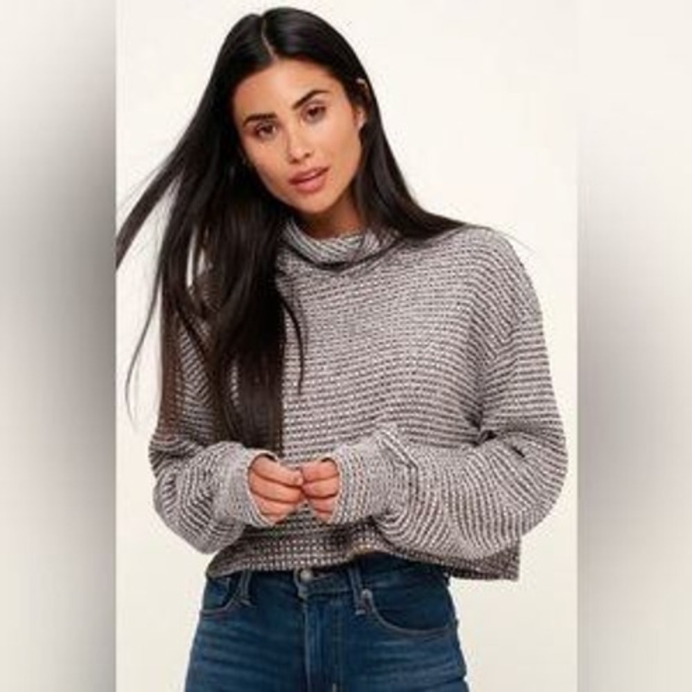 Free People‎ Waffle Knit Sweater Womens S Burgundy Excellent Cropped Turtleneck